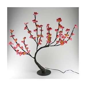 Lighted Bonsai Plum Tree with Base, 60 Emerald LEDs, Battery Op, Pink