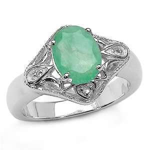   85 Carat Genuine Emerald & White Topaz Sterling Silver Ring Jewelry