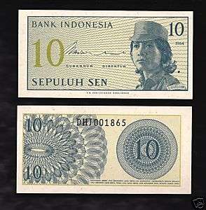 World Paper Money   Indonesia 10 Sen 1964 @ UNC  