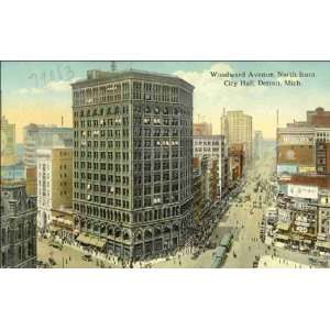  Reprint Detroit MI   Woodward Avenue North from City Hall 