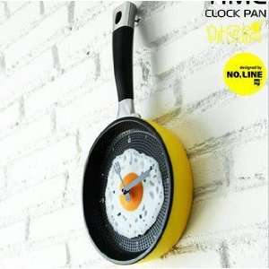 Frying Fry Pan Egg Omelet Modern Design Wall Clock Home Decor(Yellow)