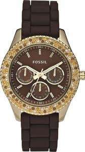 Fossil Stella Multifunction Rose Gold Crystal Brown Resin Womens Watch 