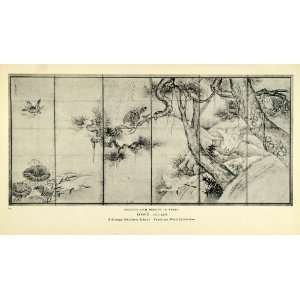  1935 Print Falcons Herons Trees Landscape Ashikaga Sesshu Birds 