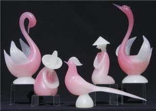 Large Archimede Seguso Murano alabastro glass swans birds  