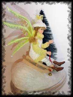 OOAK art doll Winter poseable Fairy on sled with a friend by KDL IADR 