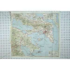  1965 Bleus Map Athens Rome Argos Spetsae Egine Hydra