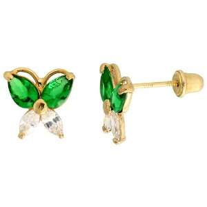 14k Yellow Gold 5/16 (8mm) tall Butterfly Stud Earrings, w/ Marquise 