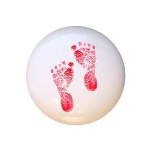  Baby Nursery Red Footprints Drawer Pull Knob