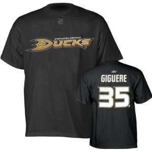    Sebastien Giguere Black Reebok Name and Number Anaheim Ducks T Shirt