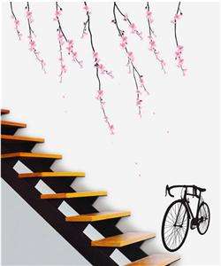 Bike & Cherry Blossom Wall Art Deco Flower Decal Mural Paper Sticker 