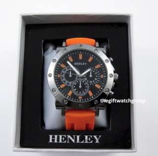 Henley New Mens Orange Big Dial Sports Watch Silicone Rubber Strap 