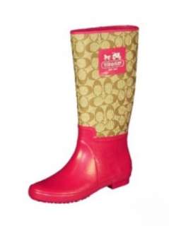    Coach Paige Heritage Signature Rain Boots in Pink/Khaki Shoes