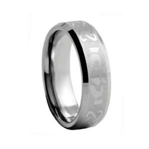 Tungsten Carbide Ring Celtic Claddagh Polished Beveled Edge Wedding 