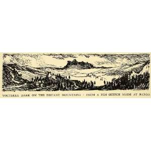  1925 Wood Engraving Volterra Dark Mountains Barga Joseph 