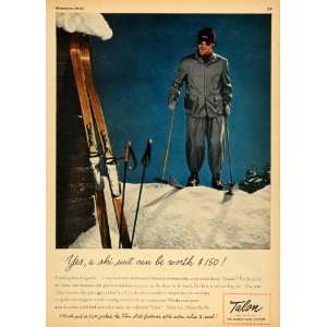  1947 Ad Talon Ski Suit Jacket Winter Sport Skiing Pole 