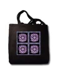   striped flowers with blue and purple flower petal border   Tote Bags