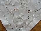 19th c white embroidered table runner folky bees turnips expedited