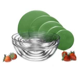  Glass Grid Bowls with Lids, Set of 15