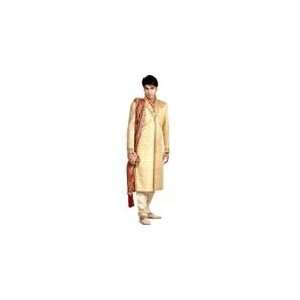  Deep Fawn Banarasi Fabric Embroidered Sherwani Arts 