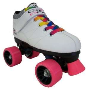 Pacer Mach 5 GTX500 White Boots with Pink Wheels & Rainbow Laces Mens 