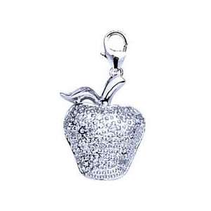  Apple, 14K White Gold Diamond Charm: Jewelry