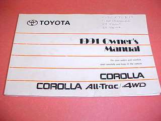 1991 TOYOTA COROLLA OWNERS MANUAL SERVICE GUIDE BOOK 91  