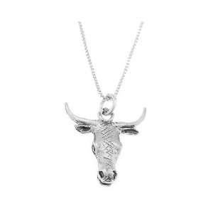  Sterling Silver One Sided Texas Bull Head Necklace 