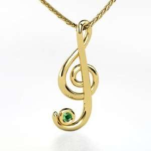 Treble Clef Pendant, 14K Yellow Gold Necklace with Emerald