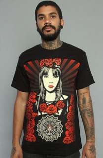  Obey The Rose Girl Tee in Black,T shirts for Men: Clothing