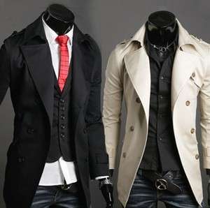 Colors Mens Stylish Double Breasted Long Trench Coat Jacket  