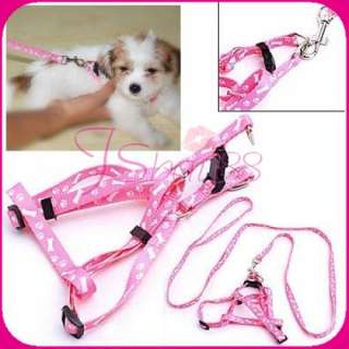 Little Doggie Puppy Pet Leash Lead & Harness Bone Pink  