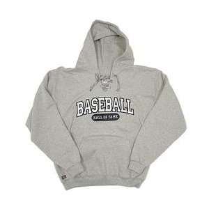 Baseball Hall of Fame Lace Up V Neck Hooded Sweatshirt   Grey Small
