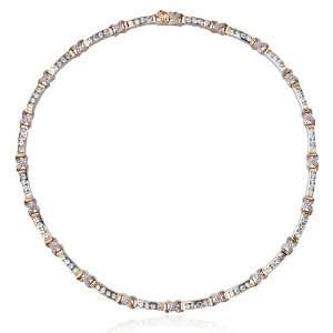 18k Yellow Gold Plated Sterling Silver Blue Topaz and Diamond Necklace 