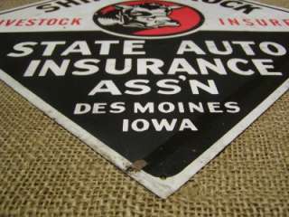 RARE Vintage State Auto Insurance Sign Antique Old Iowa  