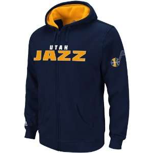 Jazz Hoodie Sweatshirt : Adidas Utah Jazz Navy Blue Game Time Full Zip 