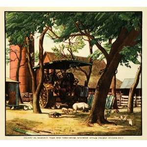  1935 Print George Wissmiller Farm Tractor Pigs Hens Art 