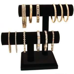  2 Tier Black Velvet T Bar Bracelet Watch Jewelry Stand 