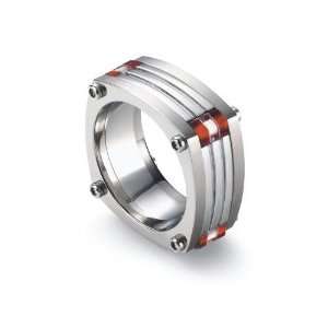 Tonino Lamborghini Corsa Collection Stainless Steel Ring with Red and 