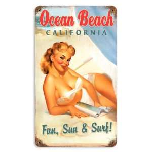  Ocean Beach Pinup Pinup Girls Vintage Metal Sign   Garage 