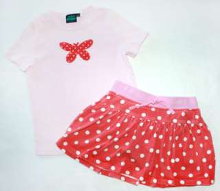 Mini Boden Pink Polka Dot Butterfly Top and Polka Dot Skirt Skort Set 