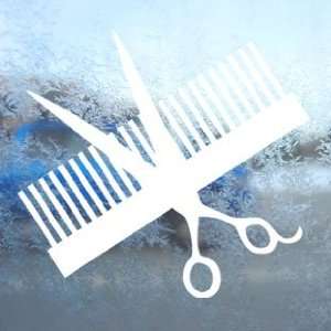 Comb And Scissors White Decal Hairdresser Beautician Barber White 
