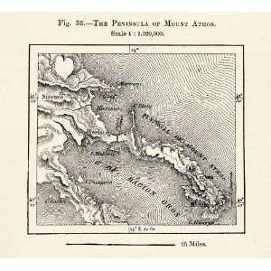  Line block Map Gulf Hagion Oros Peninsula Mount Athos Turkey Europe 