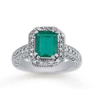  18k White Gold 1 1/2 Carat Diamond 2 Carat Emerald 