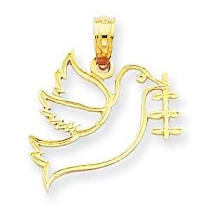  14k Yellow Gold Dove With Branch Charm: Jewelry