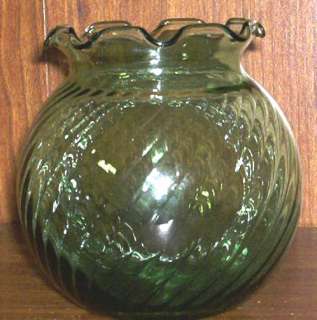 Lime Green Ruffled Edge Glass Vase or Ivy Bowl  