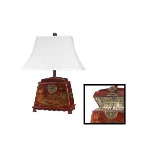  Handpainted Dark Red Chest Table Lamp Rectangular Bell Shade 