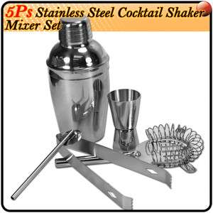 NEW 5pcs Stainless Steel Cocktail Shaker Mixer Tool Kit  