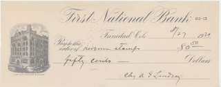 1921 FIRS NATIONAL BANK CHECK TRINIDAD COLORADO LINDSEY  