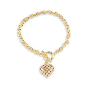    New Womens Gold Tone Open Weave Heart Charm Bracelet Jewelry