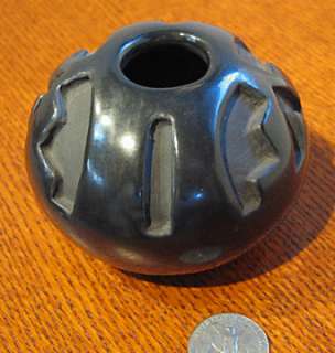 Santa Clara Pueblo Carved Blackware Seed Pot  